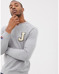 ASOS DESIGN Sweatshirt With Boucle Letter Patch And Sleeve Embroidery In Grey Marl