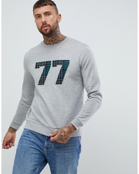 ASOS DESIGN Sweatshirt With Number Badging In Check Fabric Marl
