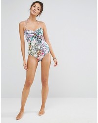 French Connection Mineral Print Bandeau Swimsuit