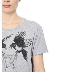 Alexander McQueen Birds Pearls Printed Jersey T Shirt