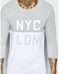 Asos Brand Muscle 34 Sleeve T Shirt With Cut Sew Nyc Ldn Print
