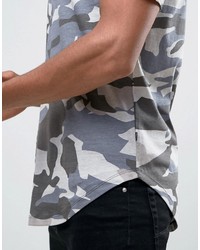 ONLY & SONS Longline T Shirt In Camo Print