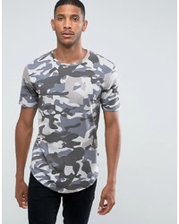 ONLY & SONS Longline T Shirt In Camo Print