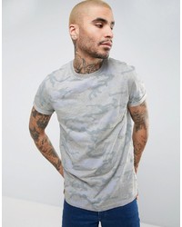 Asos Longline T Shirt With All Over Camo Print And Rolled Sleeve