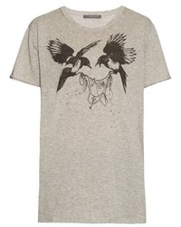 Alexander McQueen Magpie Print Short Sleeved Cotton T Shirt