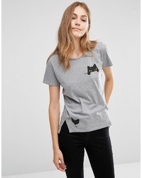 People Tree Organic Cotton T Shirt With Pocket Cat And Bird Print