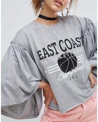 Asos T Shirt With Flare Ruffle Sleeve Front Print