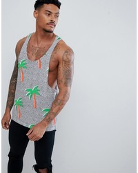 ASOS DESIGN Extreme Racer Back Vest With Raw Edge And Palm Tee Print