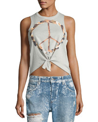 Chaser Feathered Peace Wreath Graphic Tank Gray