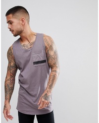Religion Longline Vest In Grey With Curved Hem And Printed Pocket