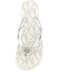 MICHAEL Michael Kors Michl Michl Kors Bedford Logo Print Wedge Thong Sandal Silver
