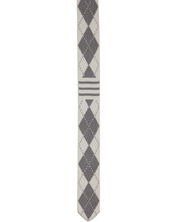 Thom Browne Grey White Silk Argyle 4 Bar Tie