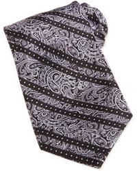 Stefano Ricci Paisley Print Striped Woven Silk Tie Gray