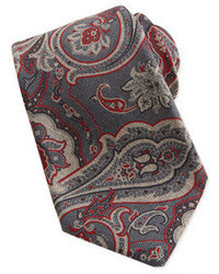 Kiton Paisley Print Woven Tie Grayred