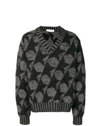Grey Print V-neck Sweater