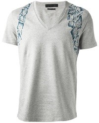 Grey Print V-neck T-shirt