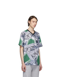Kenzo Grey And Green Loose Fiting Sportswear T Shirt
