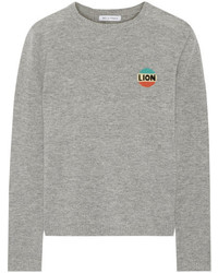 Bella Freud Lion Intarsia Wool And Cashmere Blend Sweater Gray