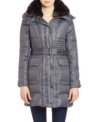 Vince Camuto Belted Faux Fur Trimmed Down Puffer Coat
