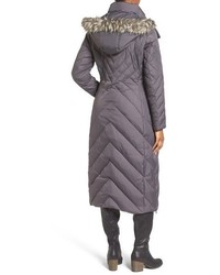 Larry Levine Down Feather Fill Maxi Coat With Faux Fur Trim Hood