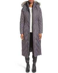 Larry Levine Down Feather Fill Maxi Coat With Faux Fur Trim Hood