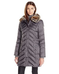 Halifax Traders Chevron Puffer Coat With Faux Fur Collar