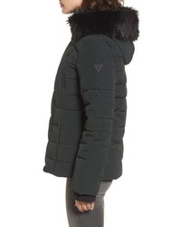 GUESS Quilted Hooded Puffer Coat With Faux Fur Trim