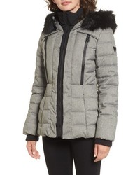 GUESS Quilted Hooded Puffer Coat With Faux Fur Trim
