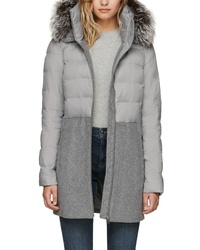 Soia & Kyo Straight Fit Mixed Media Coat With Genuine Silver Fox