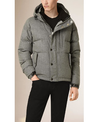 Burberry Wool Cashmere Down Filled Puffer Jacket With Rabbit Fur Trim