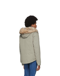 Yves Salomon Army Beige Down And Fur Puffer Jacket