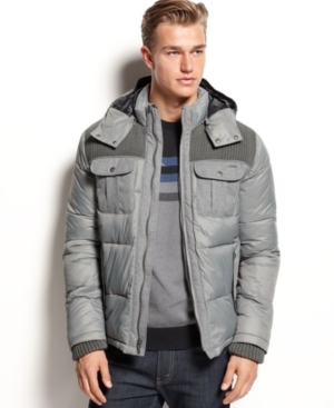 Calvin Klein Jacket Macys Mixed Media Puffer Jacket, $179 | Macy\'s |  Lookastic