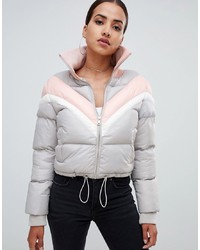 PrettyLittleThing Colourblock Padded Jacket In Grey