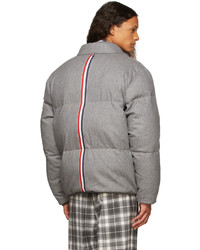 Thom Browne Grey Down Boiled Wool Engineered Stripe Funnel Neck Jacket