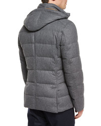 Brunello Cucinelli Milan Quilted Down Hooded Jacket Gray