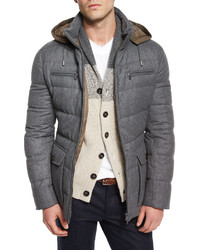 Brunello Cucinelli Milan Quilted Down Hooded Jacket Gray