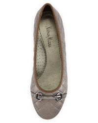 Neiman Marcus Suzy Quilted Buckled Flat Pewter Pearl