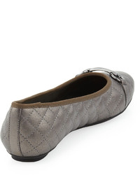 Neiman Marcus Suzy Quilted Buckled Flat Pewter Pearl