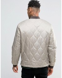 Asos Bomber Jacket In Quilted Ripstop In Light Gray