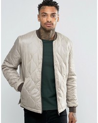 Asos Bomber Jacket In Quilted Ripstop In Light Gray