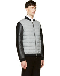 Valentino Grey Leahter Sleeved Quilted Bomber