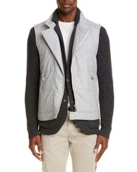 Eleventy Asymmetrical Quilted Wool Blend Vest