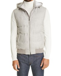 Thom Sweeney Hooded Down Fill Wool Cashmere Vest