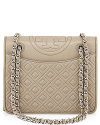 Tory Burch Fleming Quilted Medium Flap Shoulder Bag French Gray