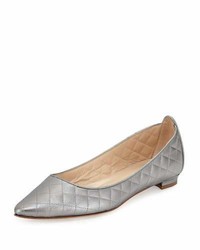 Manolo Blahnik Abat Quilted Pointed Toe Flat Pewter