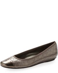 Neiman Marcus Saucy Quilted Leather Ballerina Flat Pewter