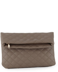 Neiman Marcus Madison Quilted Fold Over Clutch Bag Dark Taupe