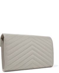 Saint Laurent Monogramme Mini Quilted Textured Leather Shoulder Bag Gray