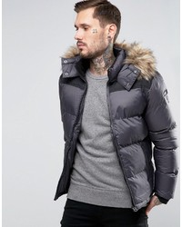 Schott Quilted Padded Jacket With Detachable Hood
