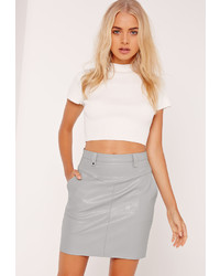 Missguided Quilted Waist Faux Leather Mini Skirt Grey